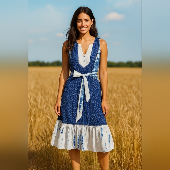 Anthropologie Dresses & Skirts - Meadow Rue Anthropologie Shibori pattern blue sleeveless dress 2